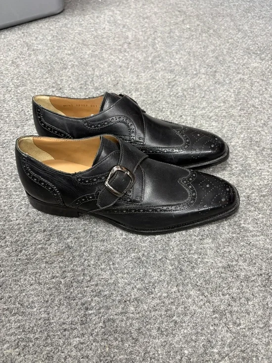 Florsheim Black Leather Wingtip Single Monk Strap Shoes - Picture 2 of 4